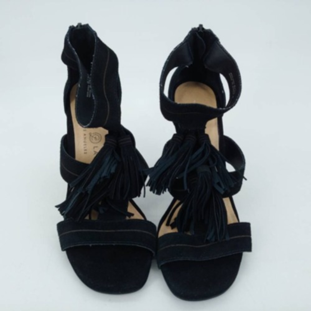 Chinese Laundry Shoes Womens Black 6 Stiletto Sandals Tassel Back Zip Glam
